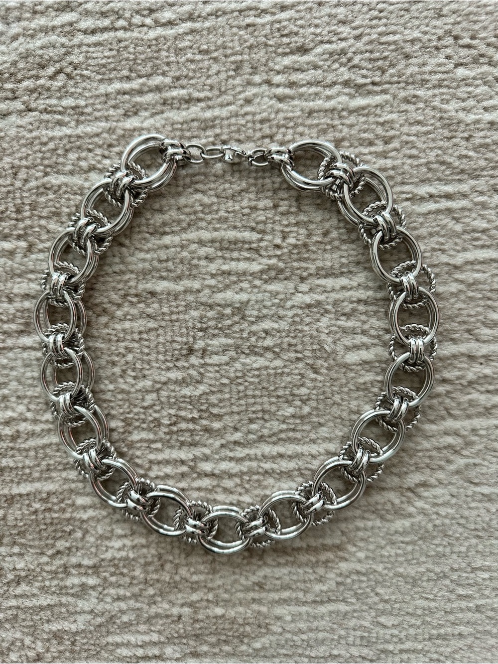 Vintage Monet Silver-Tone Interlocking Link Costume Jewelry Choker Necklace